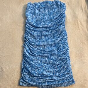 Blue and White Ruched Dress